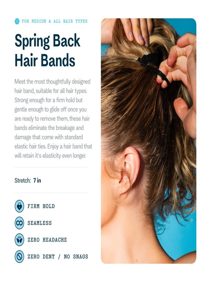 Gimme Beauty Spring Back Hair Bands - No-Snag Elastic Bands for Medium Hair - Gentle Ponytail Holders - Hair Style Essential - Stretchy Hair Tie Pack - Black, 12 Pack - Image 2